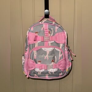 Pottery Barn Kids Mini Backpack Pink/Grey Dancing Ballerina “Abigail” Embroidery